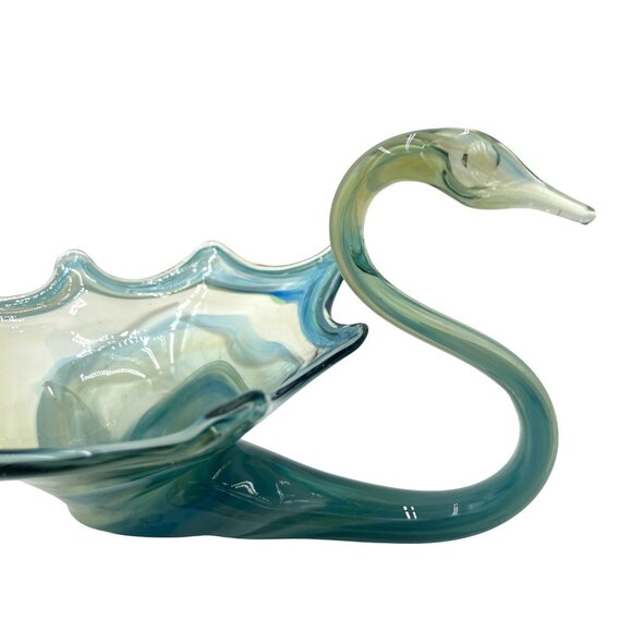 Mid Century Sooner Blue Swirl Art Glass Swan Bowl - Picture 4 of 4